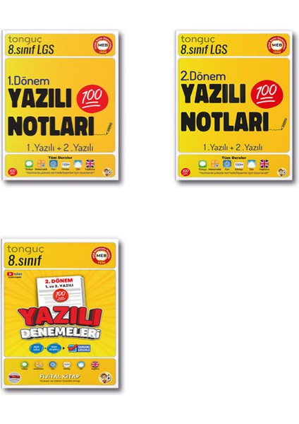 Tonguç 8. Sınıf Yazılı Notları ve Yazılı Denemeleri / 1. ve 2. Dönem / 3 Lü Set / + Telefon Standı..! fiyatları