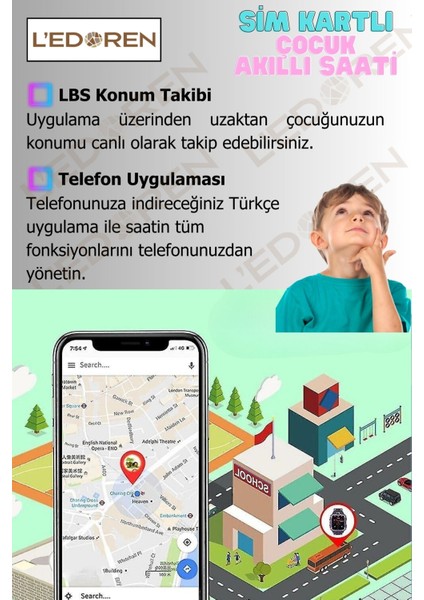 Akıllı Çocuk Saati Uyumlu Sim Kartlı ve Gps Konum Özellikli Kayıtlı Sesli Görüşme Canlı Takip