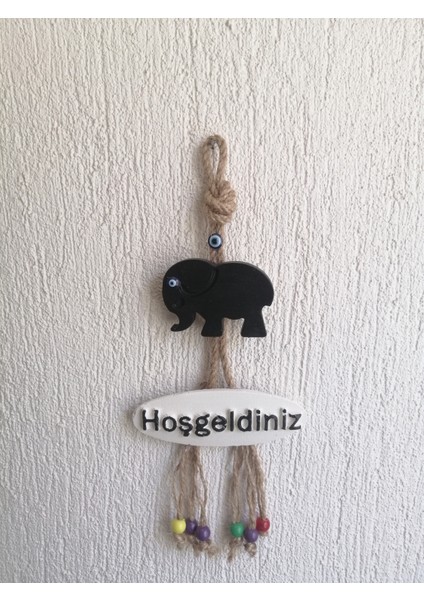 Siyah Fil Dekoratif Hoşgeldiniz Kapı Duvar Süsü