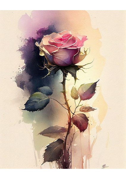 Sayılarla Boyama Hobi Seti Renkli Baskılı (Çerçeveli) 40X50 Cm: Pembe Gül