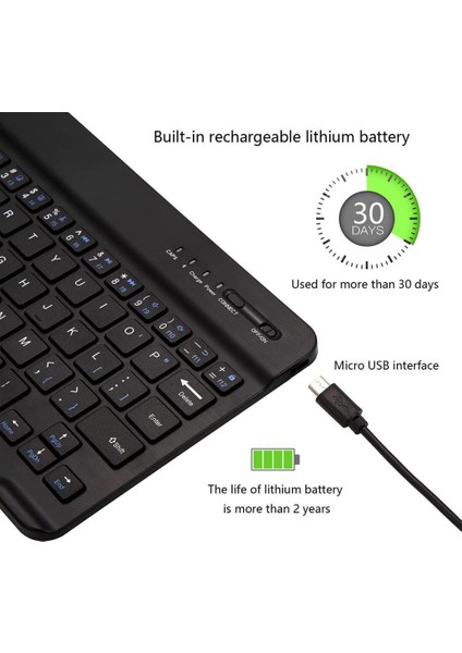 Samsung Galaxy Tab A8 Wifi X200 Uyumlu Kablosuz Bluetooth Şarj Edilebilir Mini Q Klavye - Siyah