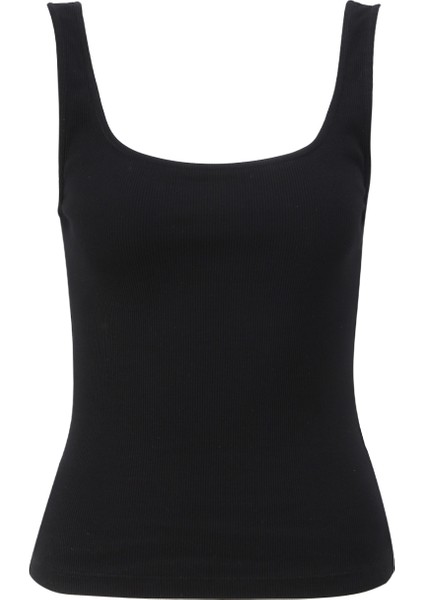 U Yaka Düz Siyah Kadın Bluz F4SL-BLZ W34