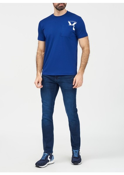 Bisiklet Yaka Lacivert Erkek T-Shirt UMP24048TS