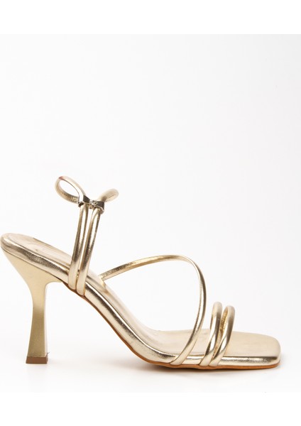 Kadın Yazlık Altın Suni Deri Topuklu Ayakkabı fiyatları