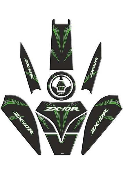 Kawasaki Zx10R Uyumlu Siyah Yeşil Tank Pad Set