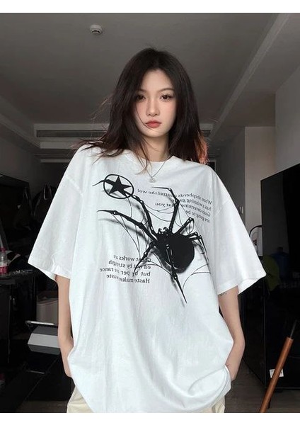 Spider In Strings Yıldızlı Örümcek Unisex Tişört Oversize Baskılı Unisex Relax T-Shirt