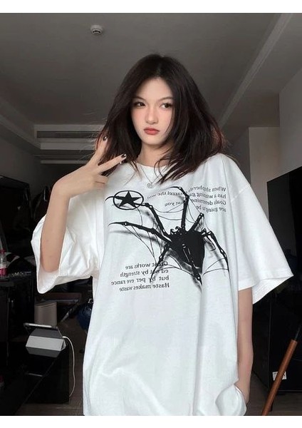 Spider In Strings Yıldızlı Örümcek Unisex Tişört Oversize Baskılı Unisex Relax T-Shirt
