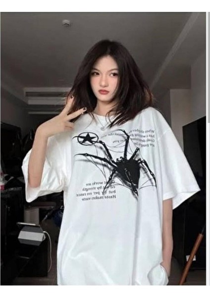 Spider In Strings Yıldızlı Örümcek Unisex Tişört Oversize Baskılı Unisex Relax T-Shirt
