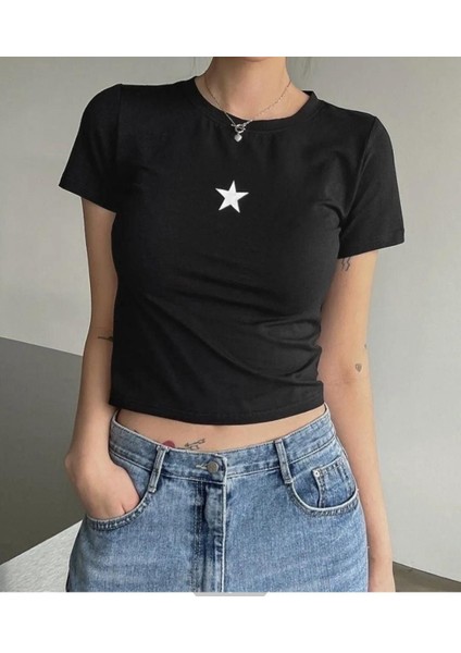 Dvess Star Print Crop Tee Yıldız Baskılı Crop T-Shirt Body