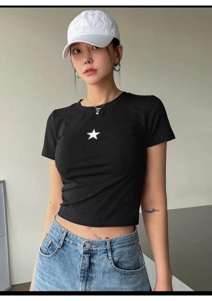 Dvess Star Print Crop Tee Yıldız Baskılı Crop T-Shirt Body fırsatları
