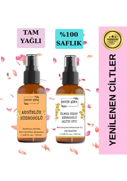 Akgünlük Suyu Ölmez Çiçek Suyu (100ML+100ML) - Doğal Ak Günlük, Sığla ve Ölmez Çiçek Hidrosolü