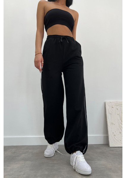 Y2K Oversize Siyah Eşofman Altı Pantolon