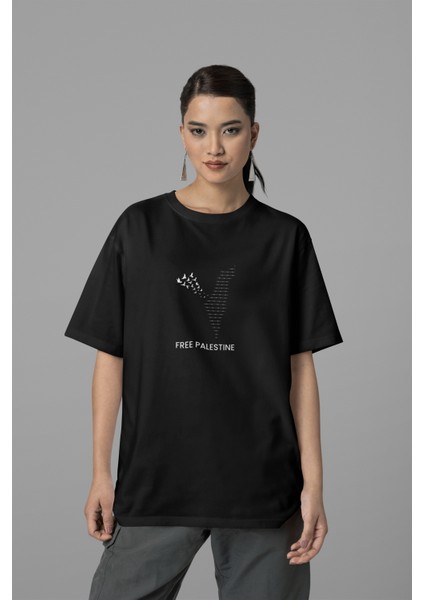 Free Palestine Baskılı Yüksek Kalite Kompakt Oversize T-Shirt