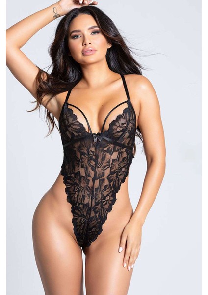 Kadın Siyah Sırt Dekolteli Ip Detaylı Şık Babydoll Gecelik
