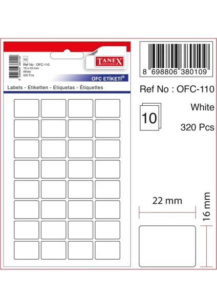 OFC-110 ( 22 mm * 16 mm ) Beyaz Ofis Etiketi- ( 5 Paket )