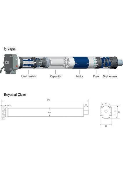 70-120 Nm Redüktörlü Kepenk Tüp Motor