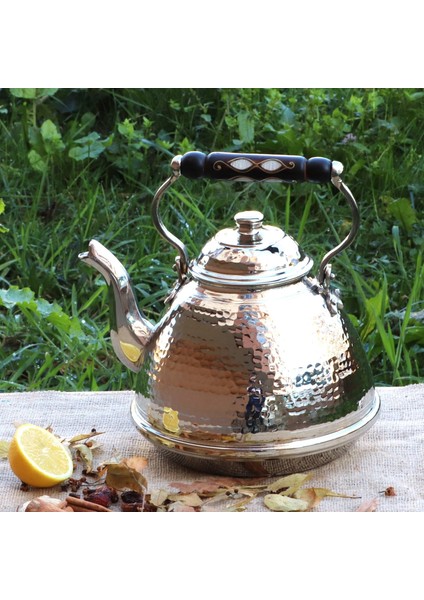 Bakır Çaydanlık Tekli Dövmeli Nikel Kaplama Ihlamur 3 Lt