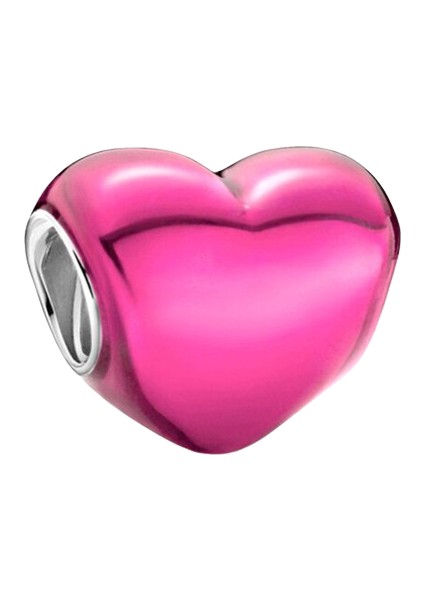 Metalik Pembe Kalp Charm