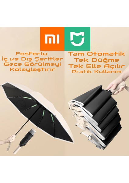 Mijia Tam Otomatik Refleks (UDF99+ Güneş / Yağmur) Hafif Fiber Iskeletli Şemsiye