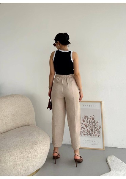 Kadın Beli Lastikli Biyeli Ince Yazlık Keten Pantolon fiyatları