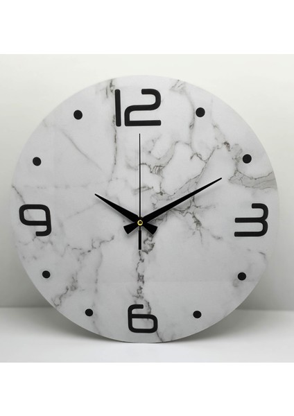 Mermer Desenli Yuvarlak Duvar Saati