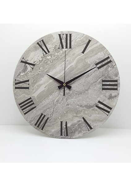 Mermer Desenli Yuvarlak Duvar Saati