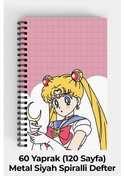 Anime Marketi Ay Savaşçısı Tasarımlı A5 Spiralli Sert Kapak Defter 120 Sayfa