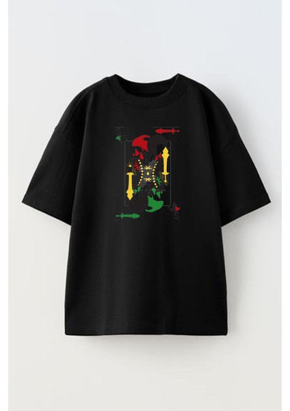 Unisex Siyah Oversize Pamuk Shaco Joker Baskılı Örme T-Shirt