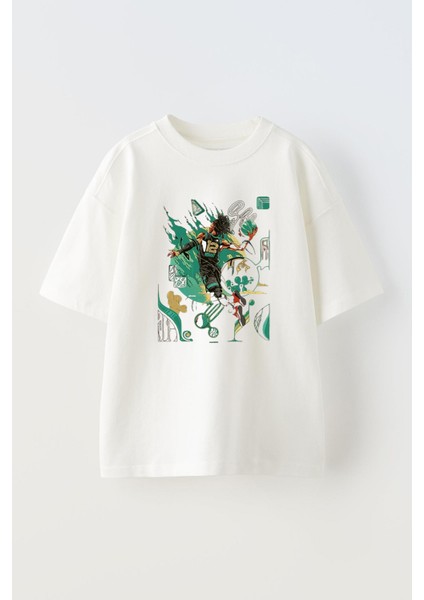 Unisex Beyaz Oversize Pamuk Top Oynayan Adam Karnaval Dünya Kupası Baskılı Örme T-Shirt