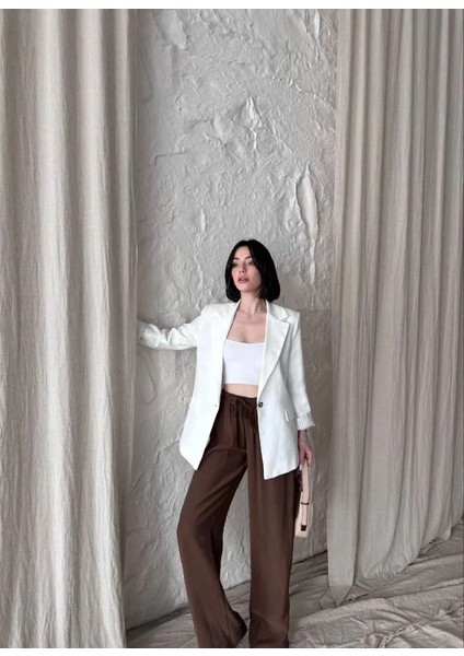 Keten Blazer Caket Beyaz