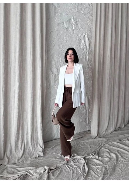 Keten Blazer Caket Beyaz
