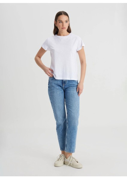 Bisiklet Yaka Beyaz Kadın T-Shirt L241644LJ-BISIKLET Yaka T-Shirt fiyatları