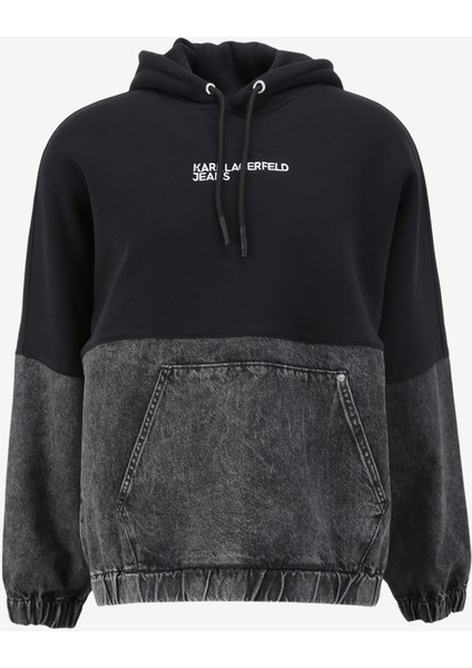 Gri - Siyah Erkek Sweatshırt 240D1808_KLJ Blocked Denım Hoodıe