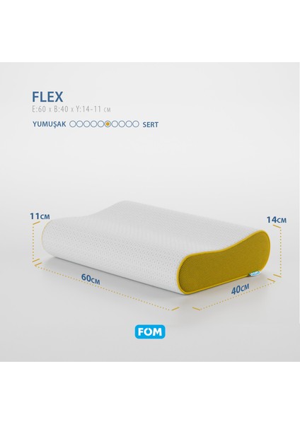 2'li Flex Tam Ortopedik Visco Konforlu Uyku Yastık Kampanyası, Ortopedik, 60 X 40 X 14/11, Sarı