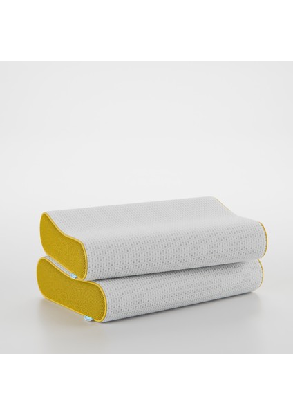 2'li Flex Tam Ortopedik Visco Konforlu Uyku Yastık Kampanyası, Ortopedik, 60 X 40 X 14/11, Sarı