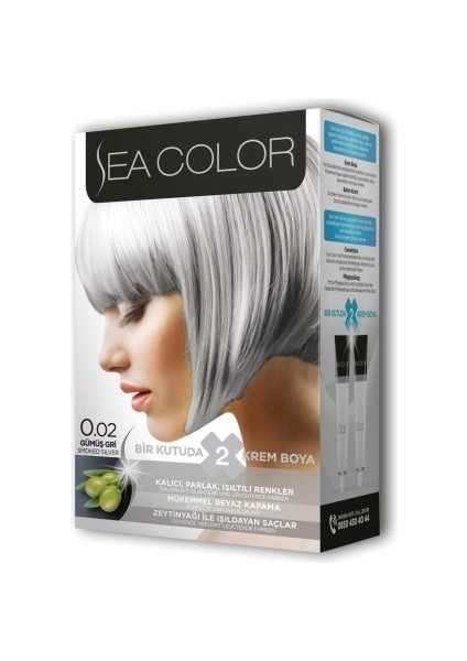 Sea Color 2x2 Tüp Krem Saç Boyası Seti Gümüş Gri No:0.02