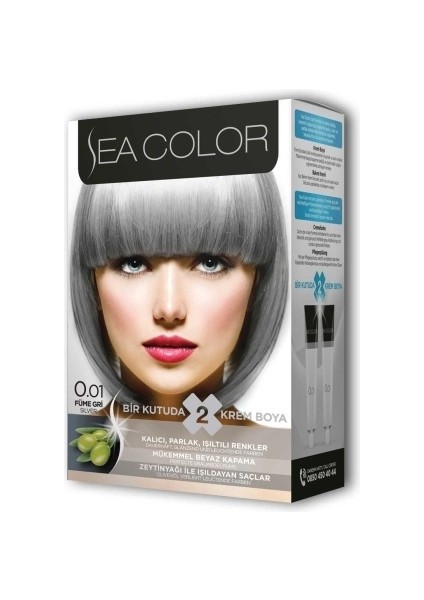 Sea Color 2x2 Tüp Krem Saç Boyası Seti Füme Gri No:0.01