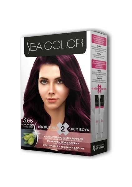 Sea Color 2 Tüp Krem Saç Boyası Seti Patlıcan Moru No:3.66