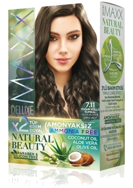 Maxx Deluxe Natural Beauty Amonyaksız Saç Boyası 7.11 Yoğun Küllü Kumral