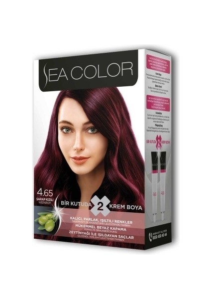 Sea Color 2 Tüp Krem Saç Boyası Seti Şarap Kızılı No:4.65