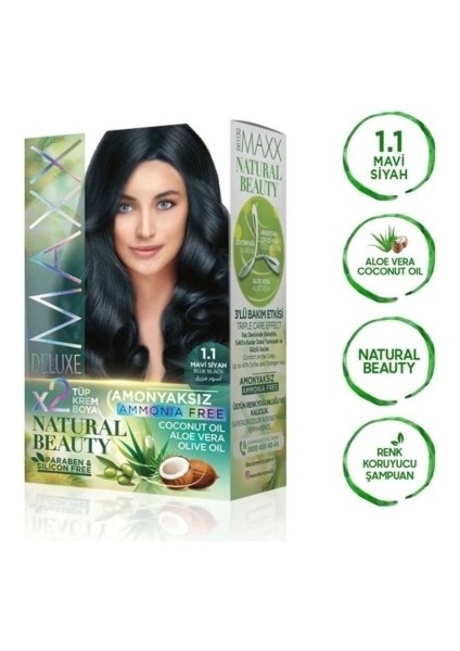 2 Paket Natural Beauty Amonyaksız Saç Boyası 1.1 Mavi Siyah modelleri