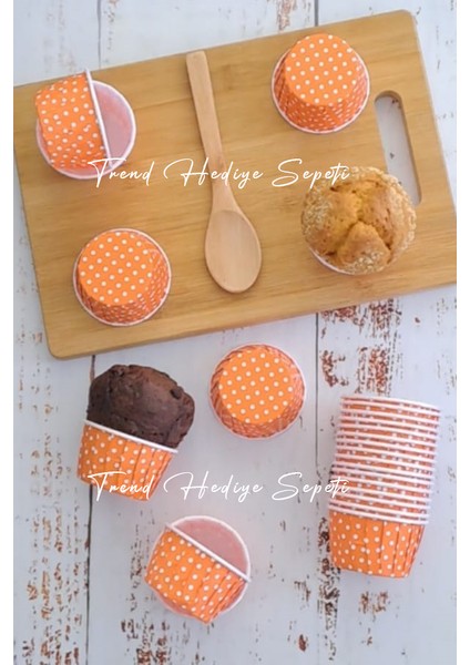 25'li Turuncu Puantiyeli Cupcake Kalıbı, Muffin Kek Kalıbı, Kek Kapsülü, Airfryer Uyumlu