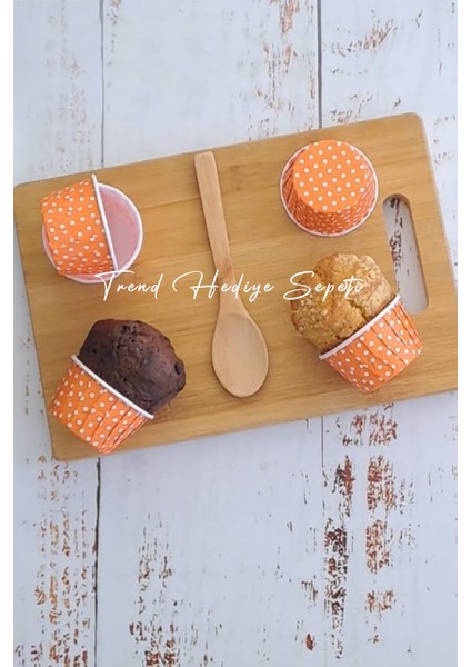 25'li Turuncu Puantiyeli Cupcake Kalıbı, Muffin Kek Kalıbı, Kek Kapsülü, Airfryer Uyumlu