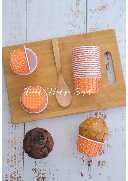 25'li Turuncu Puantiyeli Cupcake Kalıbı, Muffin Kek Kalıbı, Kek Kapsülü, Airfryer Uyumlu