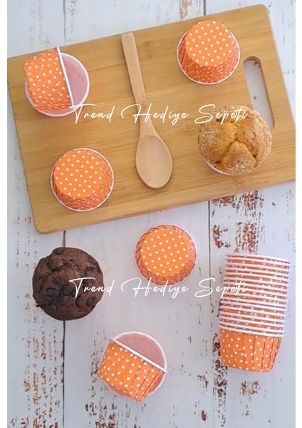 25'li Turuncu Puantiyeli Cupcake Kalıbı, Muffin Kek Kalıbı, Kek Kapsülü, Airfryer Uyumlu