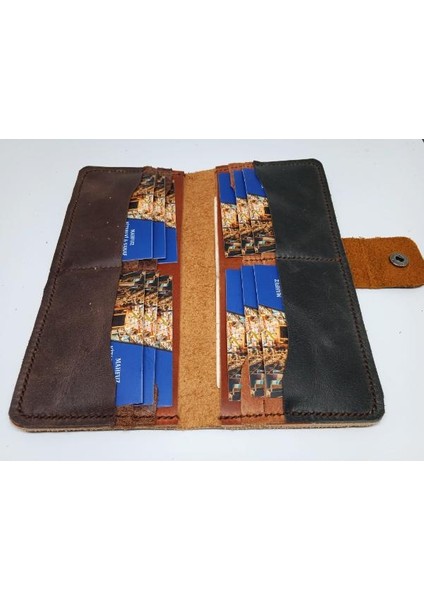Kesimden Dikime Tamamen El Emeği Deri Cüzdan 12 Kart 2 Banknot Alanı (19.4cm*8,5cm) 18H3