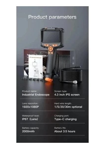 Endüstriyel Endoskop 10 Metre Yılan Kamera 4.3 Inç IPS Ekran IP67 Su Geçirmez Kamera HD1080P 8mm Lens (Araba- Boru Kanalizasyon Inceleme Kamerası) indirimleri