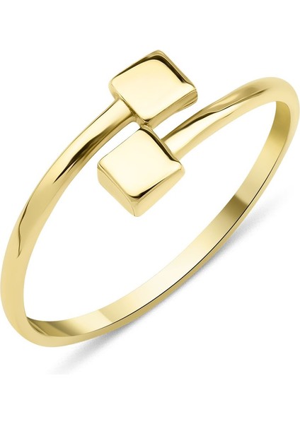 14 Ayar Altın Çift Kare Objeli Yüzük