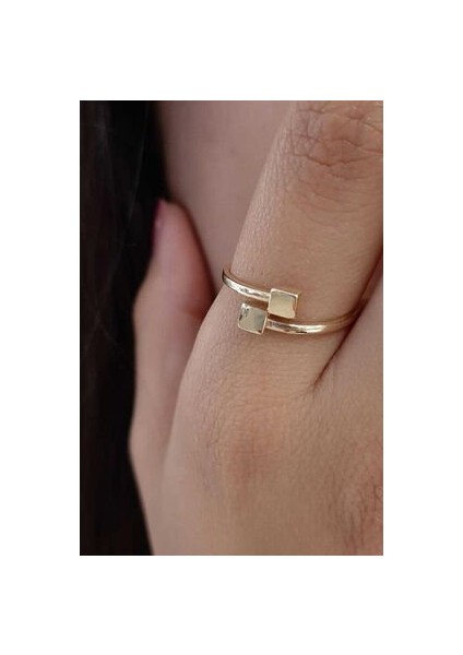 14 Ayar Altın Çift Kare Objeli Yüzük modelleri