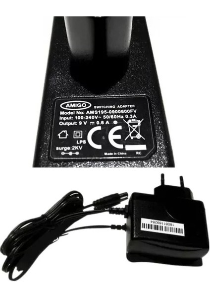 Amigo 9V 0.6A Modem ve Arduino Uyumlu Plastik Kasa Priz Tipi Adaptör AMS195-0900600FV